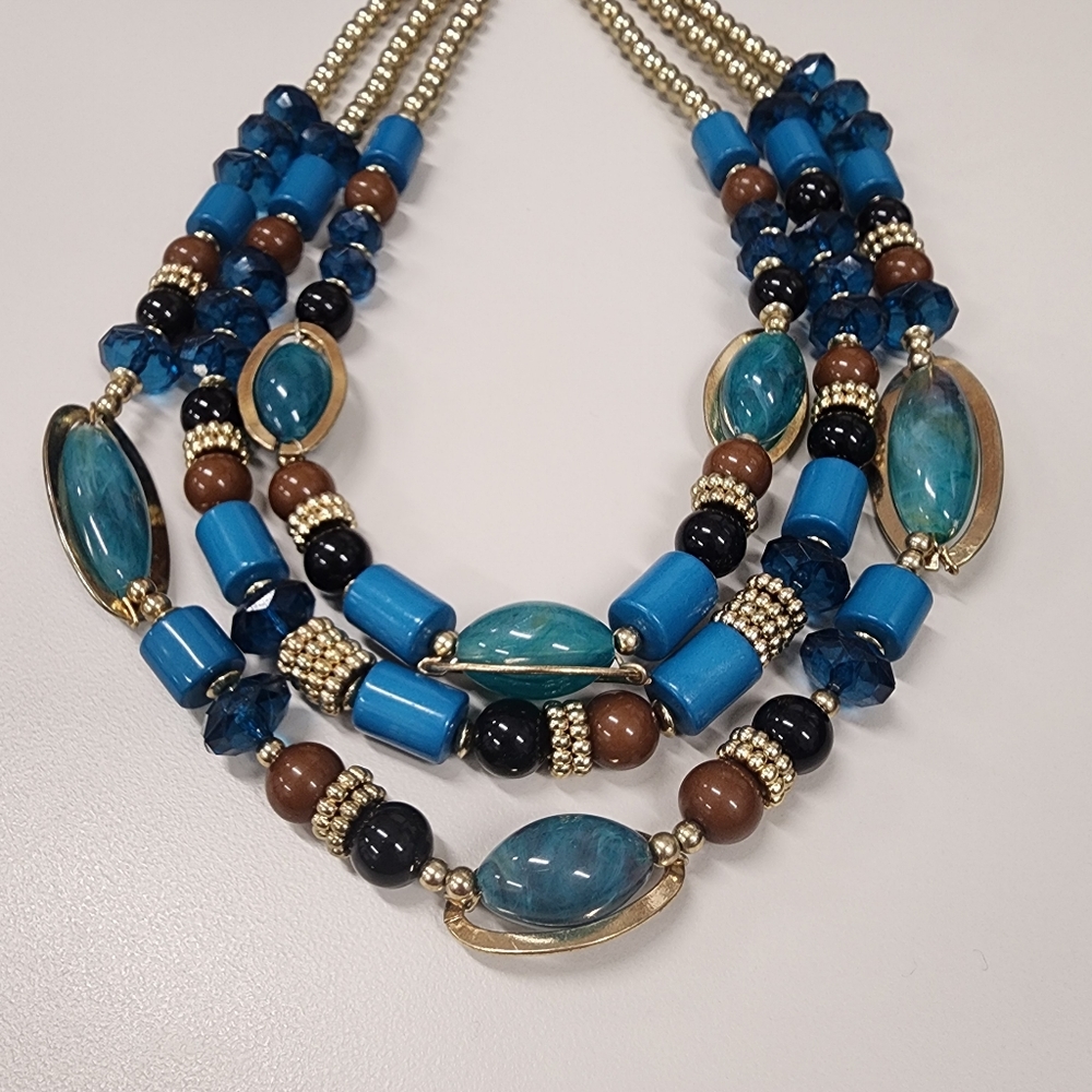 Chunky Blue Teal Multi-Strand Statement Necklace … - image 7